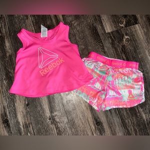 Reebok 18m 2pc set tank top and shorts hot pink EUC